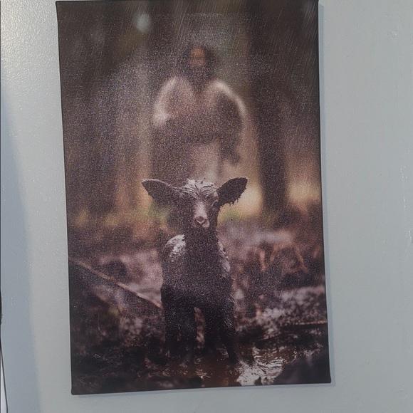 Jesus saving the lost black sheep in Rain Canvas Art 
18 X 23 - Picture 3 of 8